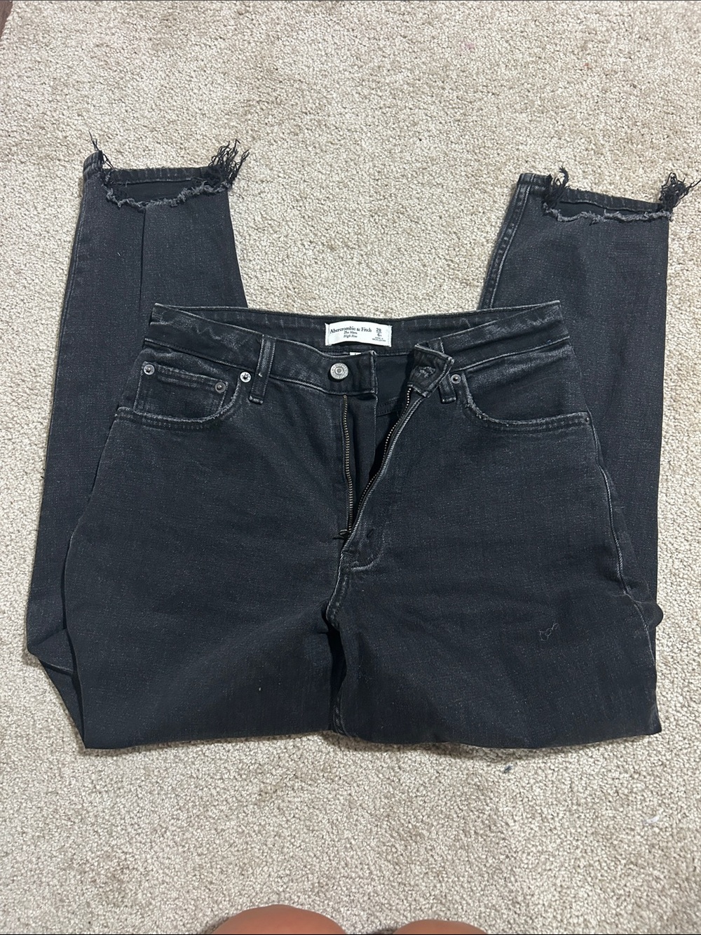 Abercrombie & Fitch Mom Jeans Black Skinny with Frayed Hem